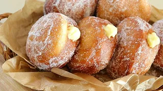 (No oven )How to make delicious Vanilla custard cream donuts/Custard Filled Donuts Easy recipe