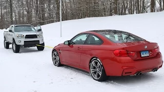 BMW M4 vs Toyota Tacoma Snow Tow