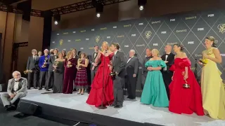 'Succession' cast and crew (Best Drama Series) Emmy Awards 2023 backstage winner interview