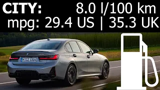 BMW M340i xDrive 2023: CITY fuel consumption economy real-life test mpg l/100 km urban traffic jam