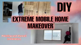 ￼EXTREME MOBILE HOME MAKEOVER | painting and drywall installation| our FREE 1975 mobile home ￼