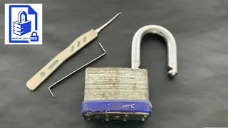 (161) Lock picking for Beginners - Silverline 65mm laminated padlock picked watch out for the rivets