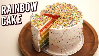 Rainbow Cake Recipe - How To Make Multi-Layered Cake - Eggless Cake Recipe - Bhumika