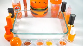 ★ASMR★ Mixing Orange Makeup, Eyeshadow, Glitter Into Slime Satisfying Slime Video