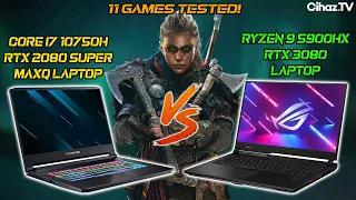 RTX 2080 Super MaxQ Laptop vs RTX 3080 Laptop FPS Comparison in 11 Games (i7 10750H vs R9 5900HX)