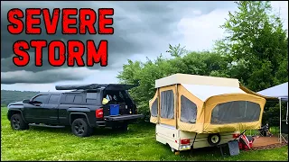 VERY HEAVY RAINSTORM - Pop-Up Camper and Canopy in DANGER