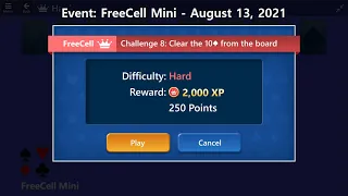 FreeCell Mini Game #8 | August 13, 2021 Event | Hard