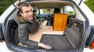 I Turned My TINY Car Into A Camper - Building a Wooden Bed