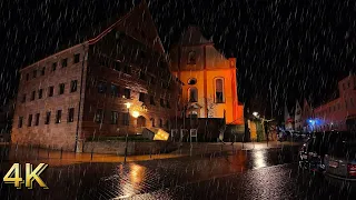 Hilpoltstein, Germany: A Night Walk in Heavy Rain | 4K City Tour