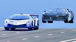 Bugatti La Voiture Noire vs Lamborghini Veneno - Drag Race 20 KM
