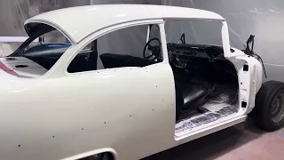 1955 Chevy traded for a 63 Nova Update video. Finally getting some white paint on it.