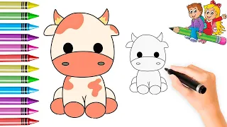 Create Simple Cute Dairy Cow Picture for Kids - How to Draw a Cute Cow Picture?