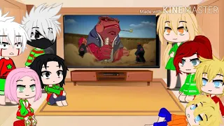 Time 7, Tsunade, Jiraiya, Kushina e Minato reagindo a Naruto vs Pain