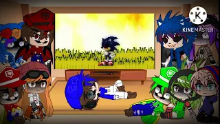 smg4 crew react to Devil Mario vs Sonic exe gacha club