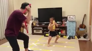 Ryusei(6year-old) action Nunchaku scene from Game Of Death