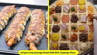 Unique Long Sausage Bread and Rich Toppings Pizza
