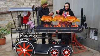 Cooking Duck in a Miracle Skewer Rotating Grill! Village Life Azerbaijan