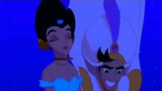 Aladdin and Jasmine taking a ride on the FLYING CARPET