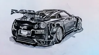 "Drawing Nissan GTR car/Nissan GTR car pencil drawing(art) Drawing 🔥"