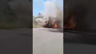 Likili bus burnt along Mokambo Chembe road in Congo DR in lubembe area.