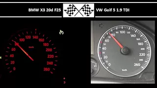 BMW X3 20d F25 VS. VW Golf 5 1.9 TDI - Acceleration 0-100km/h
