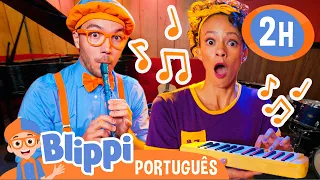 Blippi e Meekah Aprendem Instrumentos Músicais! | 2 HORAS DE BLIPPI! | Blippi em Português