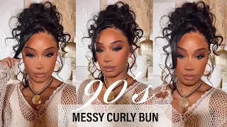 90's Messy Curly Bun Tutorial | 13x6 HD Lace Wig | Afsisterwig Hair Co.