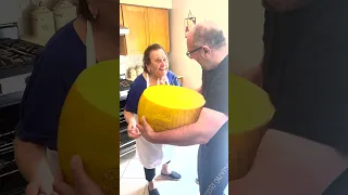 Nonna Pia surprised with a 80lb wheel of Parmigiano Reggiano!  The best in the world!