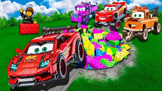 LEGO Pit Transform In Lego Car Lightning McQueen & Big & Small Pixar Cars! Beam.NG Drive!