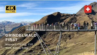 GRINDELWALD FIRST SWITZERLAND - TOP OF ADVENTURE, Mountain Carts, Cliff Walk, Eating Rosti (4K)