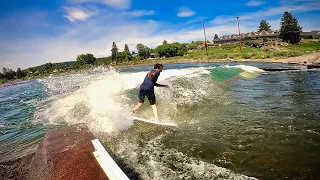 RIVER SURFING IN BEND Oregon (BEST RIVER WAVE) SURFING IN THE MIDDLE OF OREGON (POV Surf raw)- gopro