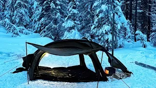 Hot Tent Winter Camping In A Windy Forest