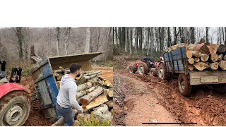 Kasa Devrildi !!Son Anda Kaçtık!! Odun Almaya Devam Yerler Islak Traktörler Battı Devrildi!!!