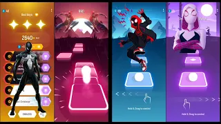 Spiderman vs Spider Gwen vs Black Spiderman vs Spiderman No Way Home - Tiles Hop Epic Marvel Battle