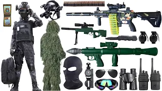 Special police weapon toy set unboxing, M416 rifle, howitzer, sniper gun, bomb dagger, gas mask