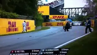 F1 Marshall falls over trying to pick up debris