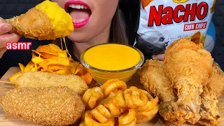 ASMR EATING CHEESY CORN DOG FRIED CHICKEN CURLY FRIES & NACHO CORN CHIPS 먹방 Sounds