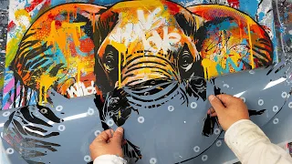 Painting Demonstration: Elephant in Pop Art & Street Art on Canvas | Street Safari