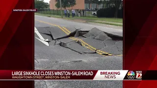 Large sinkhole shuts down portion of Waughtown Street in Winston-Salem