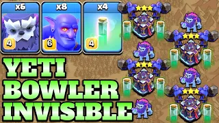 Th15 Yeti Bowler Attack Strategy With Invisibility Spell!! 6 Yeti + 8 Bowler + 4 Invisibility Spell