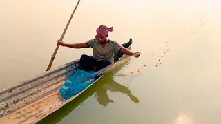 New fishing 2024: Village boy amazing current net fishing in river