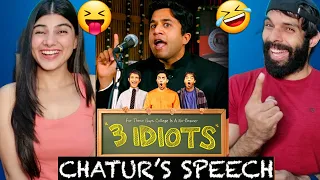 CHATUR'S SPEECH - Funny scene | 3 Idiots | Aamir Khan | R Madhavan | Sharman Joshi | REACTION!!
