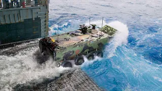 Brand New US Armored Vehicle Jumping From Ship Into Deep Water