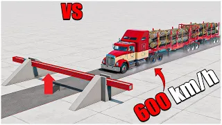 BeamNG Drive | v0.32 | Log Truck With Dummy VS Square Concrete Barrier 600 kmh | car torture