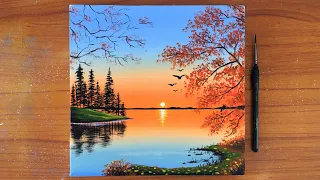 Calm Sunset Landscape painting for beginners | Acrylic painting | Canvas Painting
