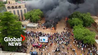 Niger coup: Ruling party HQ set ablaze after army backs takeover