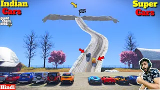 Indian Cars Vs Super Cars Snow Road Climb Challenge GTA 5