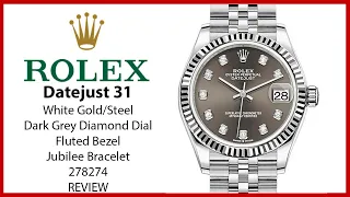 Rolex Datejust 31 White Gold/Steel Dark Grey Diamond Dial & Fluted Bezel Jubilee 278274 - REVIEW