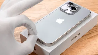 Apple iPhone 15 Pro Natural Titanium Unboxing 128 GB + Comparison to 15 Pro Max Aesthetic ASMR