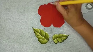 Como pintar hibisco vermelho em tecido . Fácil. Para iniciantes.